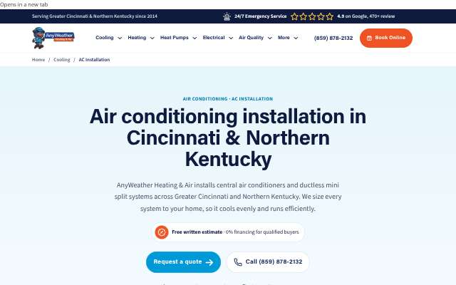 AnyWeather HVAC's page as the assistant saw it
