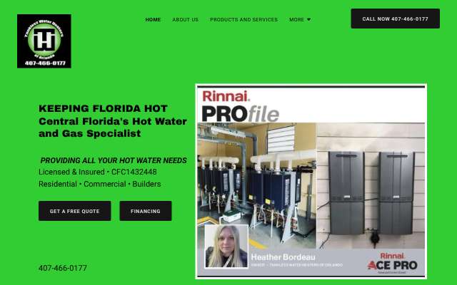 Tankless Water Heaters of Orlando's page as the assistant saw it