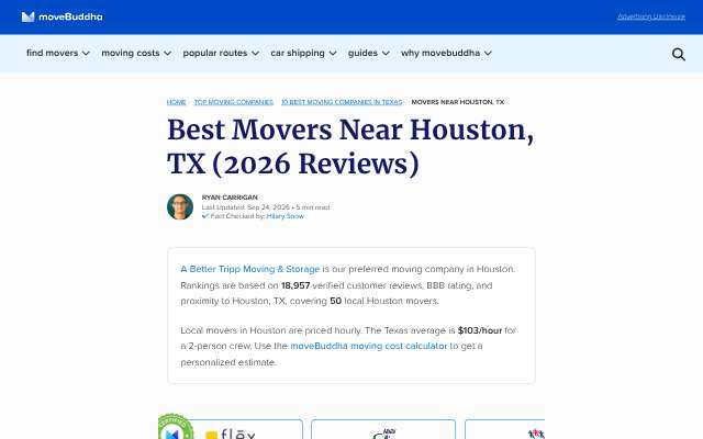 A Better Tripp Moving & Storage's page as the assistant saw it