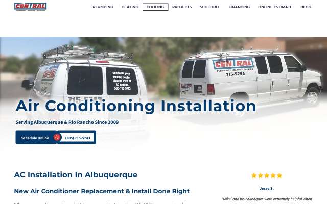 Central Plumbing Heating & Cooling's page as the assistant saw it