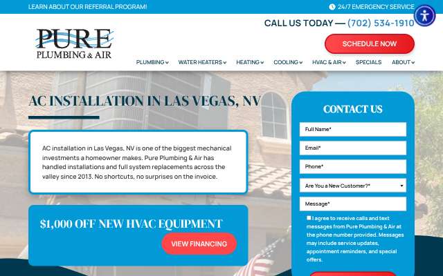 Pure Plumbing & Air's page as the assistant saw it