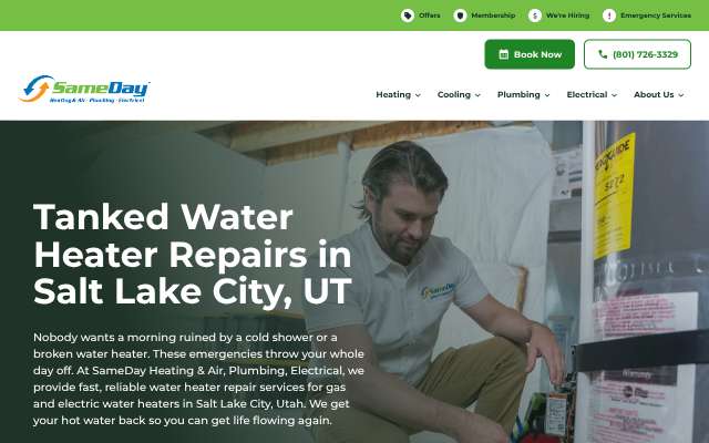 SameDay Heating & Air, Plumbing, Electrical's page as the assistant saw it