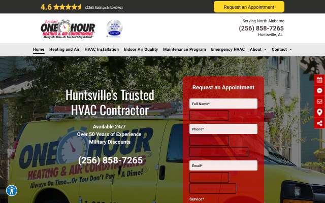 Joe East One Hour Heating & Air Conditioning's page as the assistant saw it