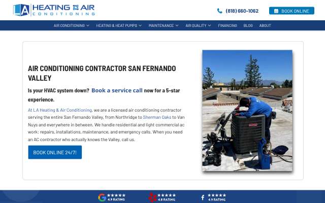 LA Heating & Air Conditioning's page as the assistant saw it