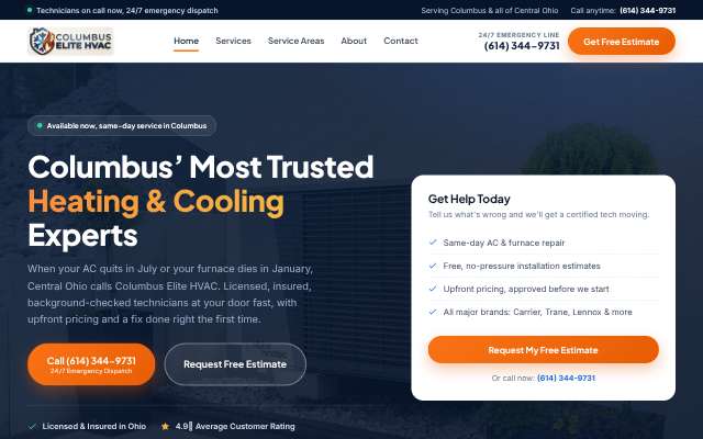 Columbus Elite HVAC's page as the assistant saw it