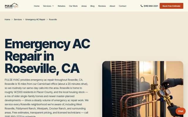 PULSE HVAC's page as the assistant saw it