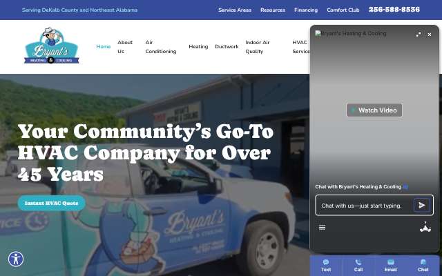 Bryant's Heating & Cooling's page as the assistant saw it