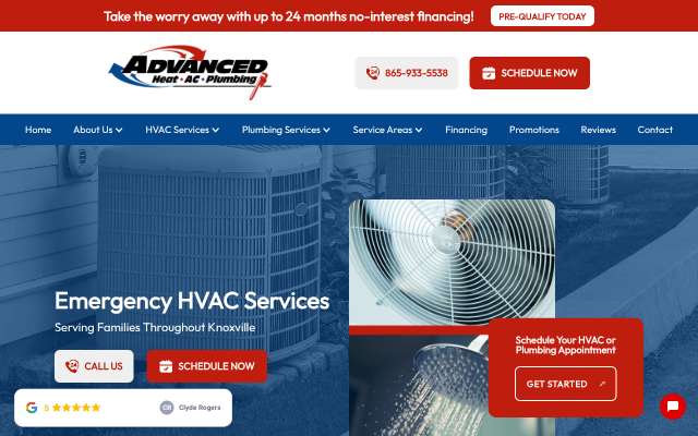 Advanced Heat AC & Plumbing's page as the assistant saw it