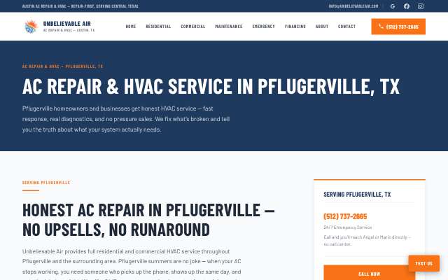 Unbelievable Air Heating & AC's page as the assistant saw it
