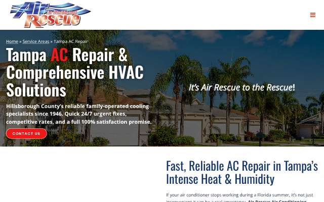 Air Rescue Air Conditioning's page as the assistant saw it