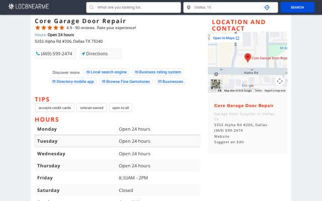 Core Garage Door Repair's page as the assistant saw it