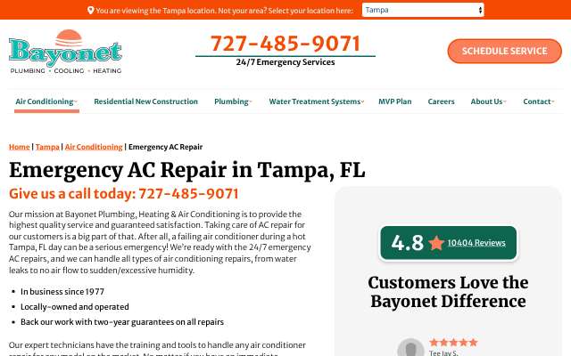 Bayonet Plumbing, Heating & Air Conditioning's page as the assistant saw it