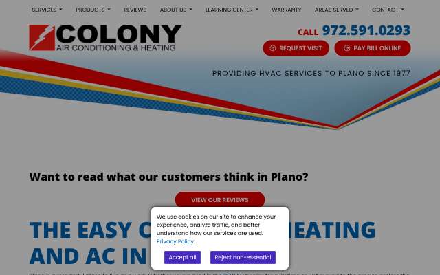 Colony Air Conditioning & Heating's page as the assistant saw it