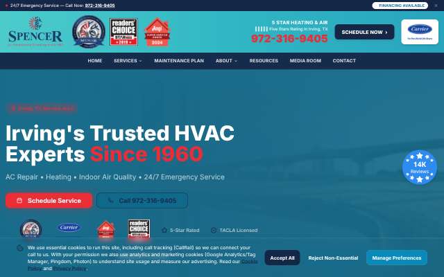 Spencer Air Conditioning & Heating (Irving)'s page as the assistant saw it