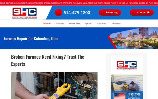Sears Heating & Cooling's page as the assistant saw it