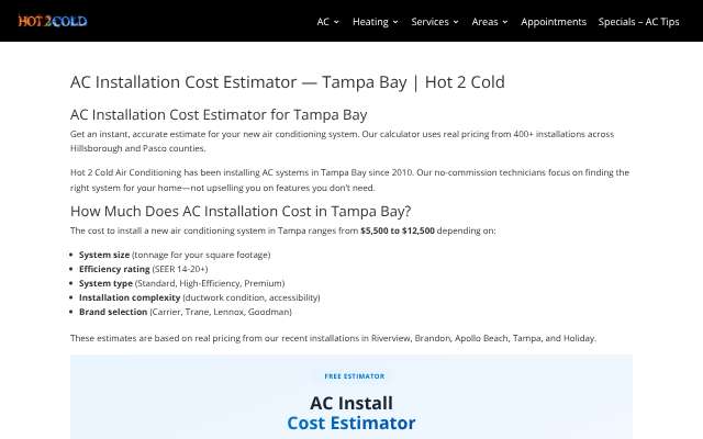 Hot 2 Cold's page as the assistant saw it