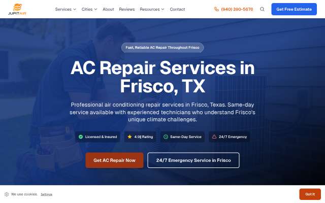 Jupitair HVAC's page as the assistant saw it