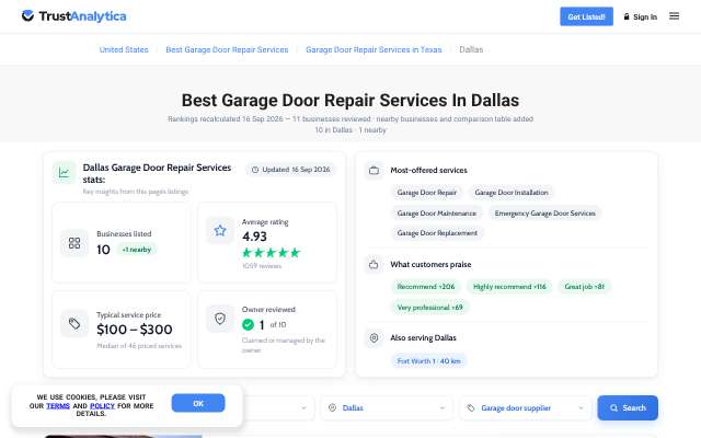 Veteran Garage Door Repair's page as the assistant saw it