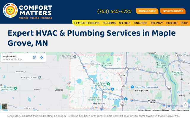 Comfort Matters Heating, Cooling & Plumbing's page as the assistant saw it