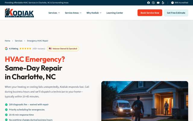 Kodiak HVAC's page as the assistant saw it