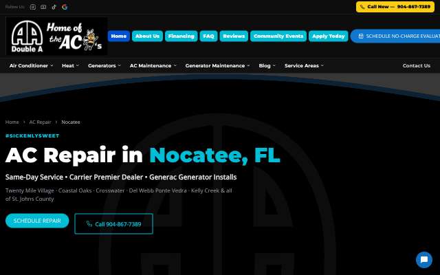 Double A Air Conditioning & Heating's page as the assistant saw it