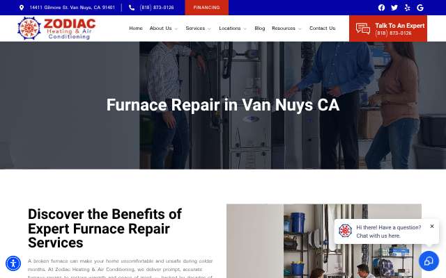 Zodiac Heating & Air Conditioning's page as the assistant saw it