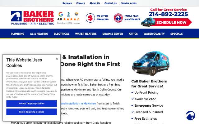 Baker Brothers Plumbing, Air & Electric's page as the assistant saw it