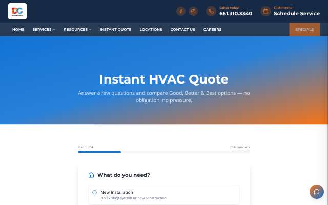 DC Air and Heating's page as the assistant saw it