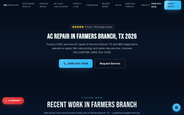 Frosty's HVAC's page as the assistant saw it