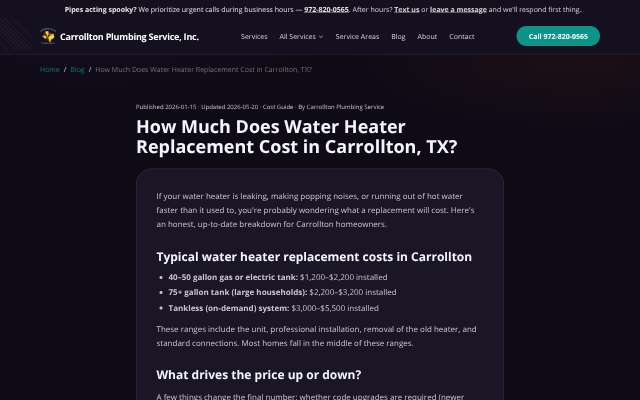 Carrollton Plumbing Service's page as the assistant saw it