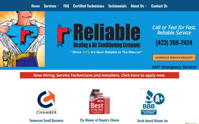 Reliable Heating & Air Conditioning's page as the assistant saw it