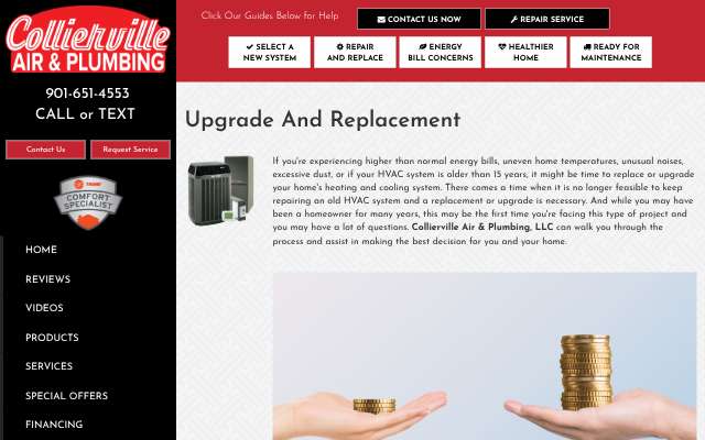 Collierville Air & Plumbing's page as the assistant saw it