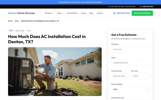 Denton Home Services's page as the assistant saw it