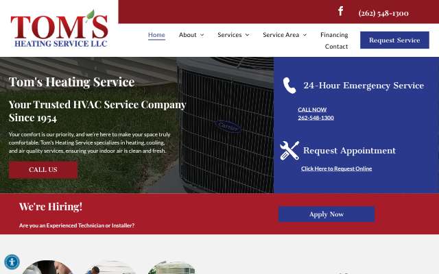Tom's Heating Service's page as the assistant saw it