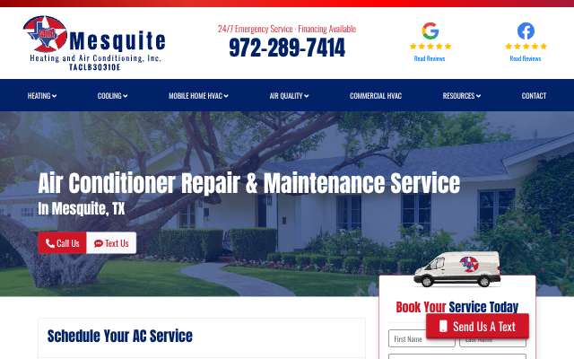 Mesquite Heating & Air Conditioning's page as the assistant saw it