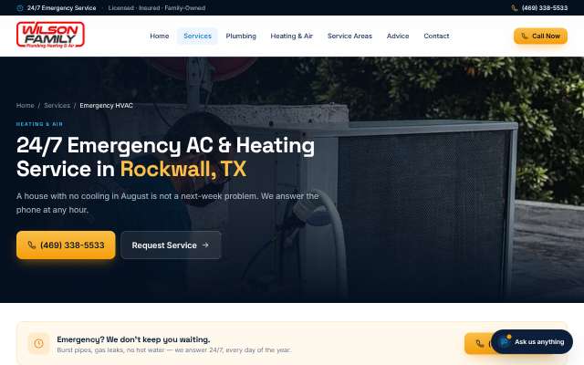 Wilson Family Plumbing, Heating & Air's page as the assistant saw it