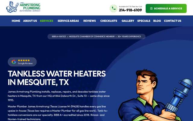 James Armstrong Plumbing's page as the assistant saw it