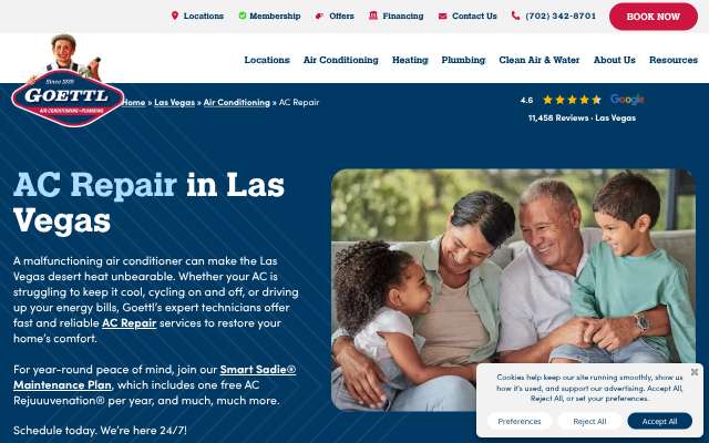 Goettl Air Conditioning and Plumbing's page as the assistant saw it