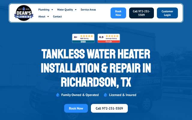 Dean's Plumbing's page as the assistant saw it