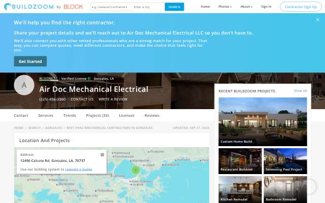 GeauxHVAC (Air-Doc Mechanical Electrical LLC)'s page as the assistant saw it
