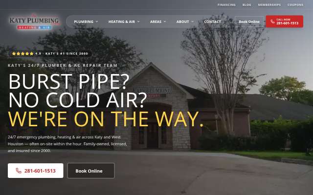 The Katy Plumbing Company Heating & Air's page as the assistant saw it