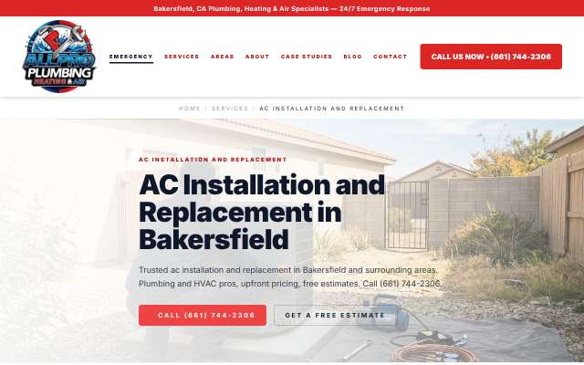 All Pro Plumbing, Heating & Air's page as the assistant saw it