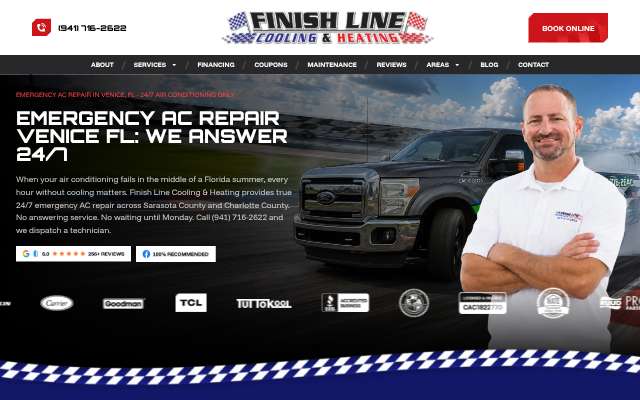 Finish Line Cooling & Heating's page as the assistant saw it