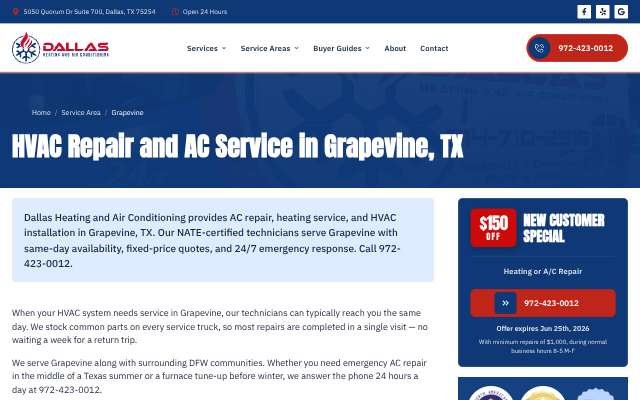 Dallas Heating and Air Conditioning's page as the assistant saw it