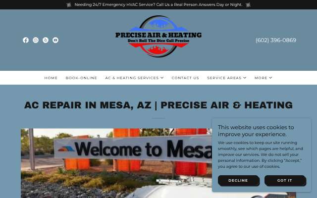 Precise Air & Heating's page as the assistant saw it