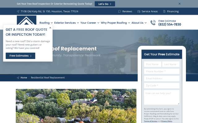Proper Roofing's page as the assistant saw it