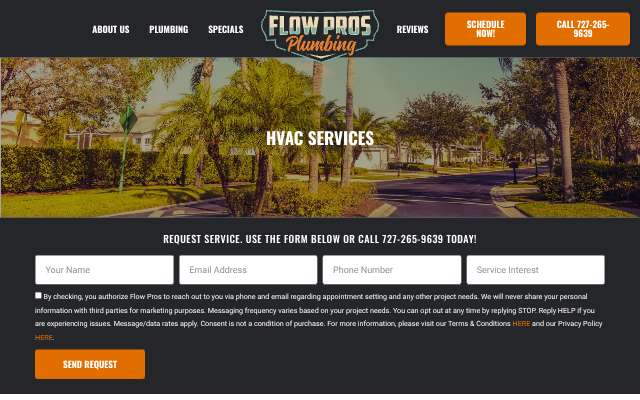 Flow Pros Plumbing & HVAC's page as the assistant saw it