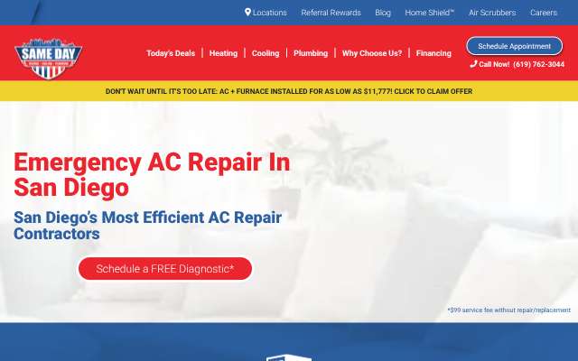 Same Day Heating & Air's page as the assistant saw it