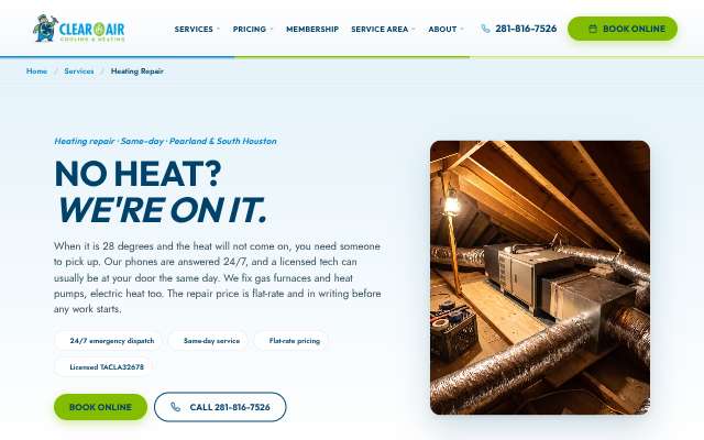 Clear the Air Cooling & Heating's page as the assistant saw it