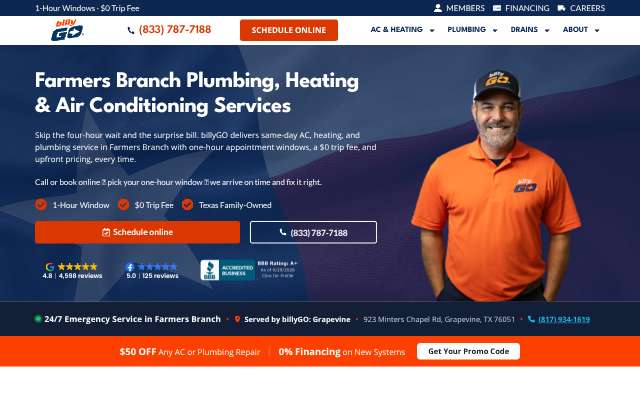 billyGO Air Conditioning & Plumbing's page as the assistant saw it